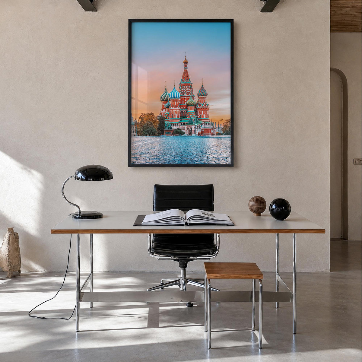 Moscow, Russia no. 1 colorful photo poster of Russia – vertical wall art in black wood frame, hanging on wall
