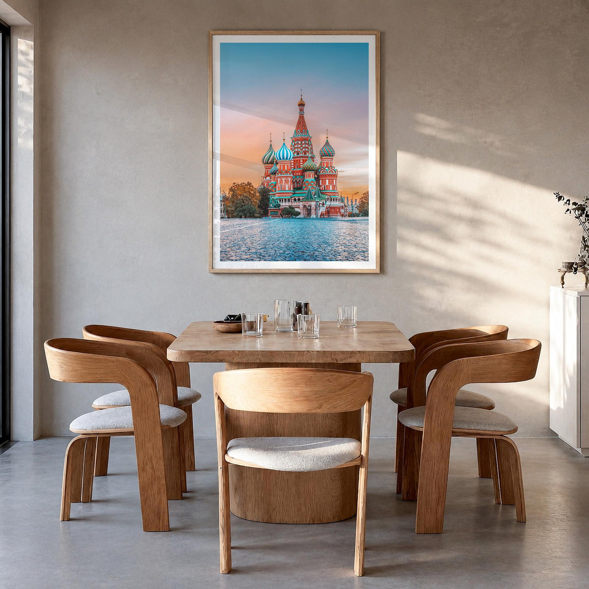 Moscow, Russia no. 1 colorful photo poster of Russia – vertical wall art in natural wood frame with white border, hanging on 