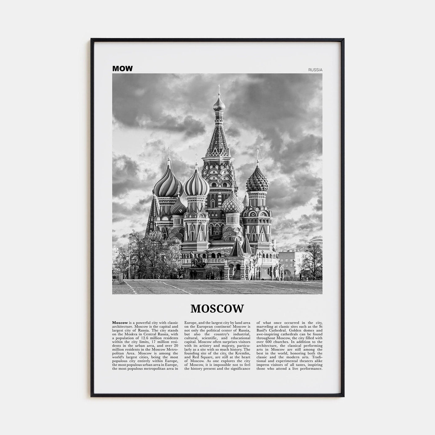 Moscow, Russia No 1 Poster None / 8x12 in Nbourhood Travel B&W Poster