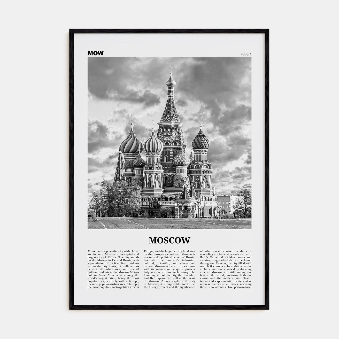 Moscow, Russia No 1 Poster Black Wood / 8x12 in Nbourhood Travel B&W Poster