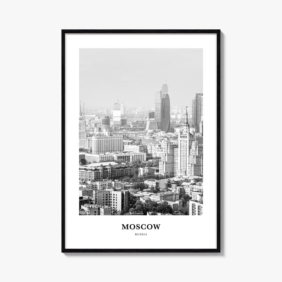 Moscow, Russia no. 2 black & white classic poster of Russia – vertical wall art, unframed print shown in interior mockup