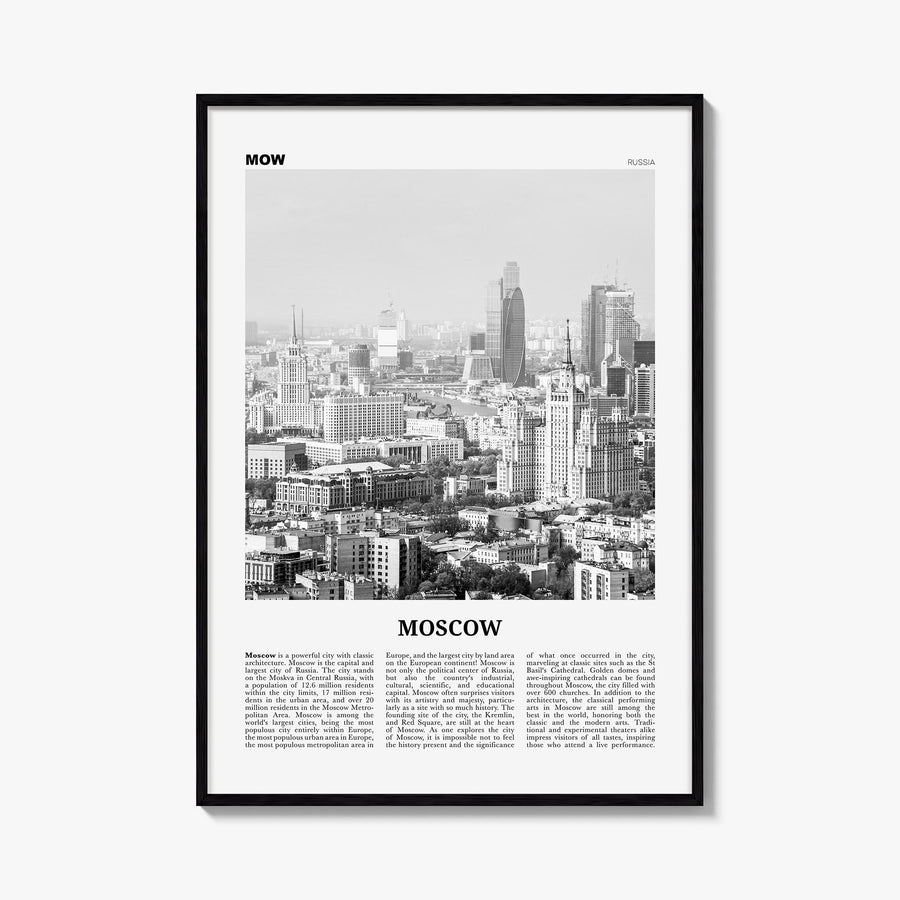 Moscow, Russia no. 2 black & white newspaper poster of Russia – vertical wall art, unframed print shown in interior mockup