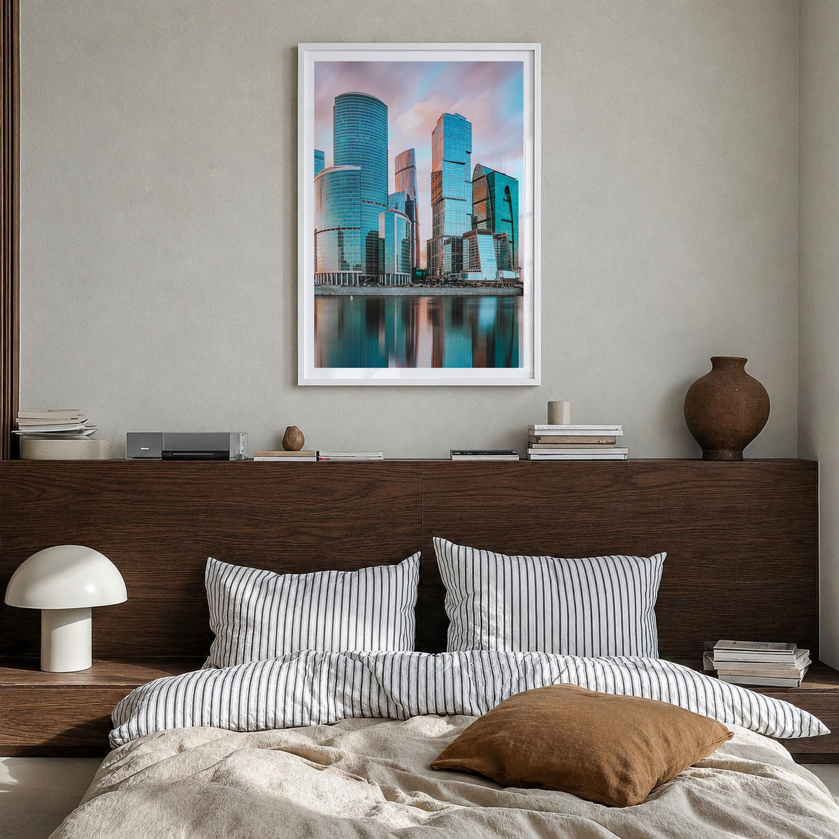 Moscow, Russia no. 2 colorful photo poster of Russia – vertical wall art in white wood frame with white border, hanging on wa