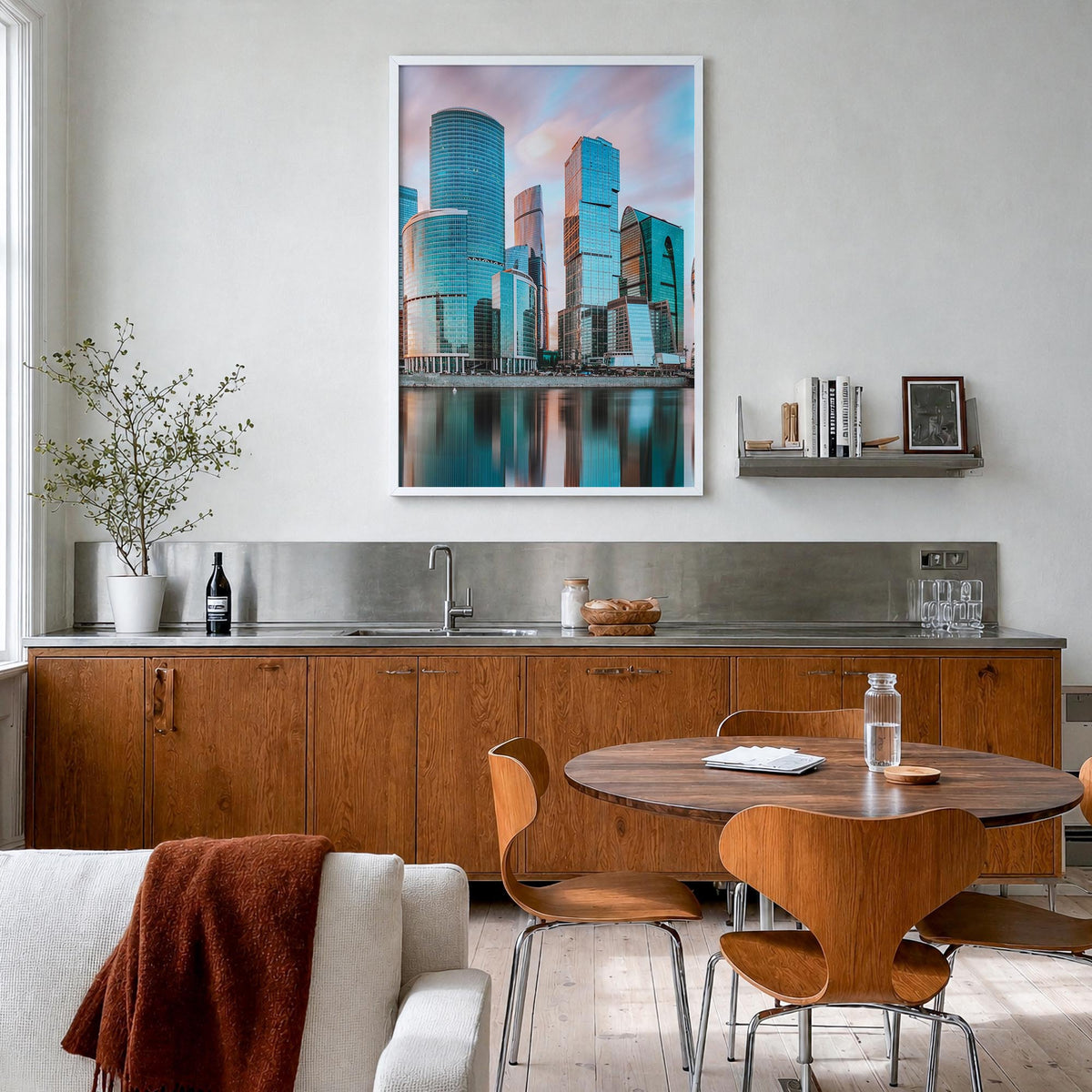 Moscow, Russia no. 2 colorful photo poster of Russia – vertical wall art in white wood frame, hanging on wall