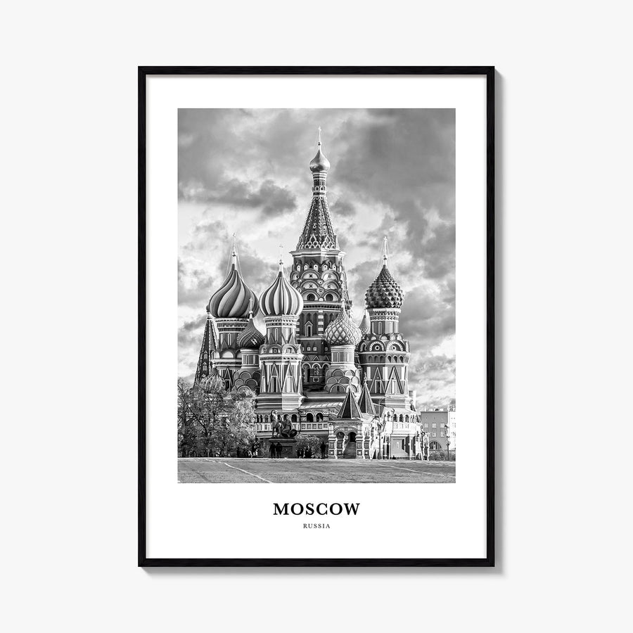 Moscow, Russia no. 3 black & white classic poster of Russia – vertical wall art, unframed print shown in interior mockup