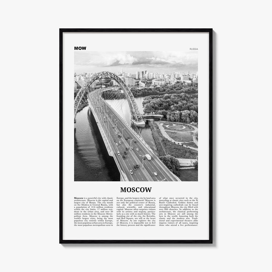 Moscow, Russia no. 3 black & white newspaper poster of Russia – vertical wall art, unframed print shown in interior mockup