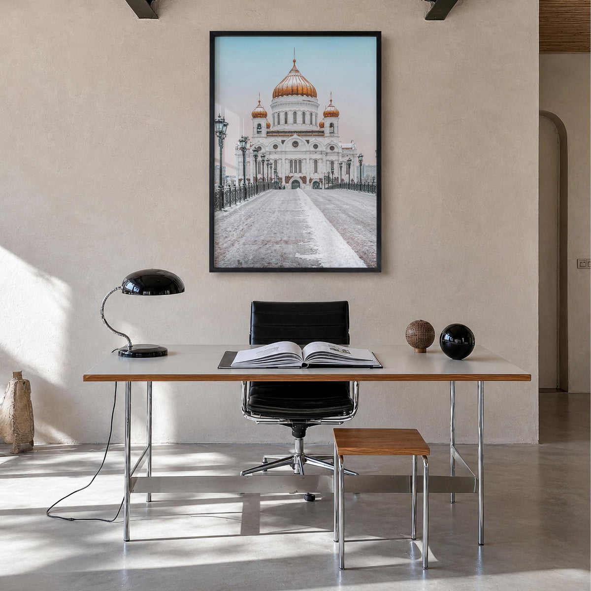 Moscow, Russia no. 3 colorful photo poster of Russia – vertical wall art in black wood frame, hanging on wall