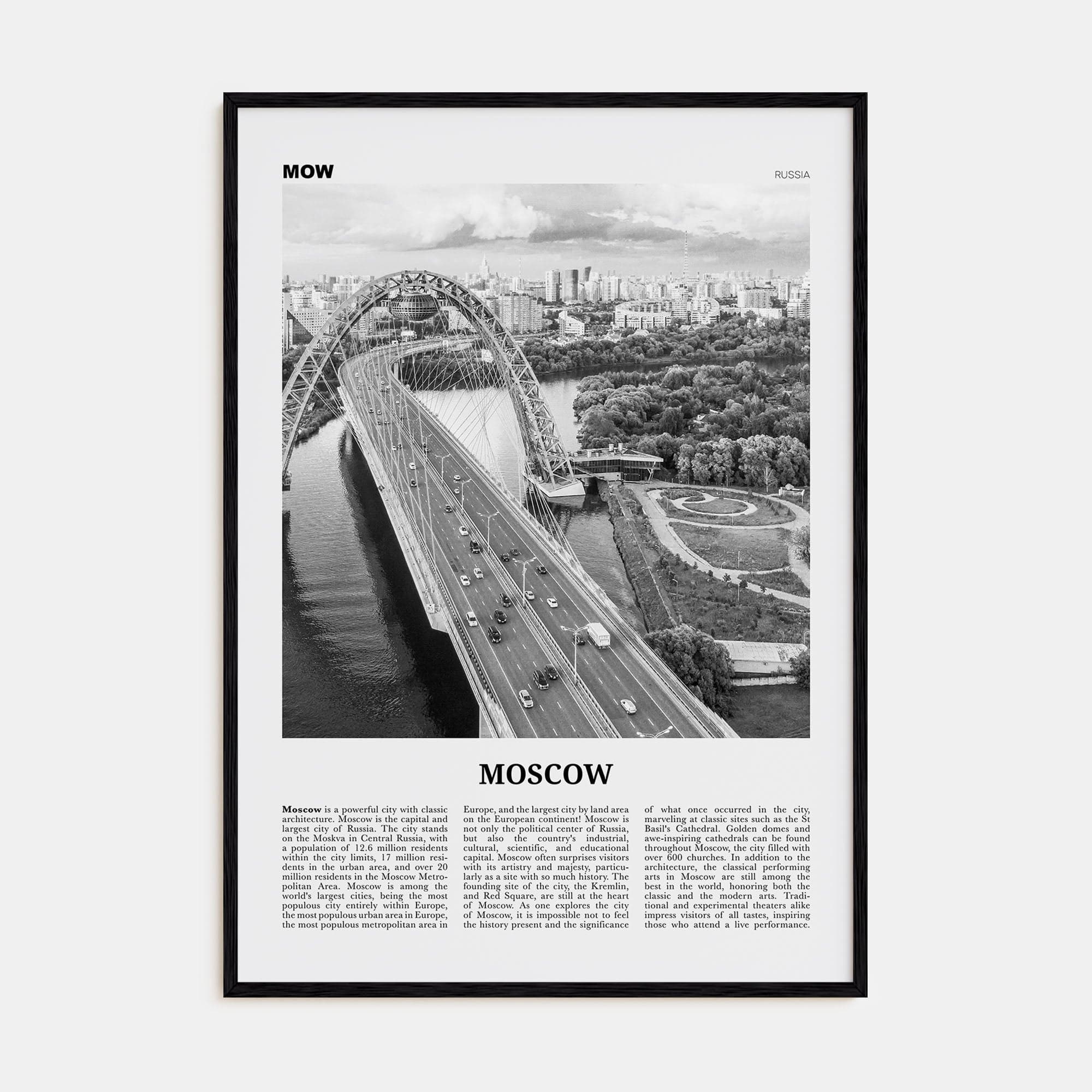 Moscow, Russia No 3 Poster Black Wood / 8x12 in Nbourhood Travel B&W Poster