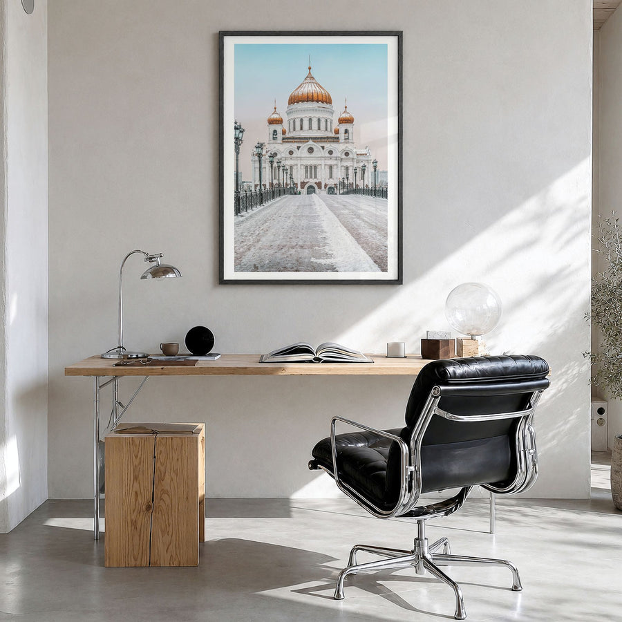 Moscow, Russia Photo No 3 Poster in a black wood frame, hanging in a bright home office, white border