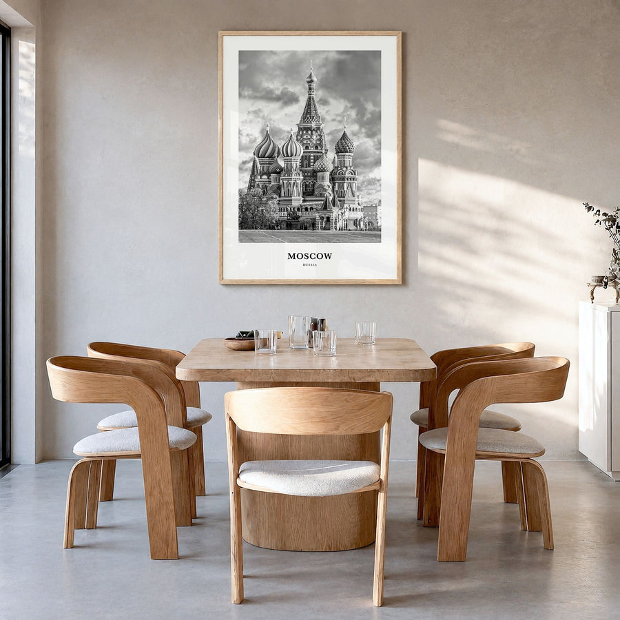 Moscow, Russia Classic No 3 Poster in a natural wood frame, hanging in a dining room