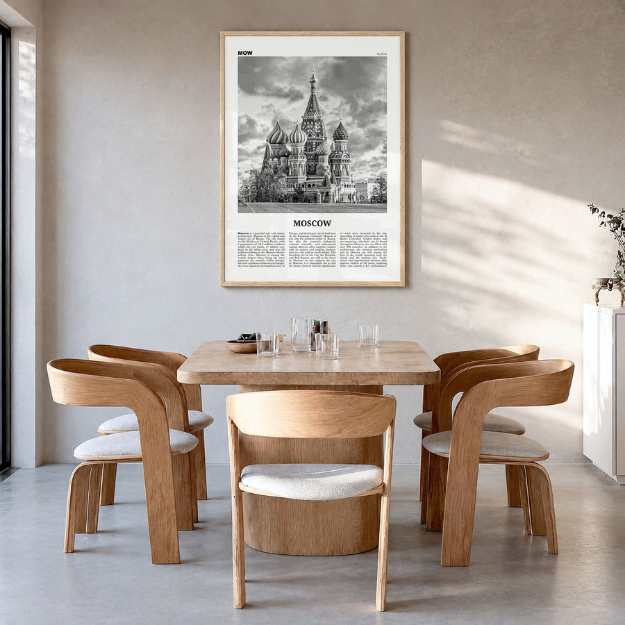 Moscow, Russia Newspaper No 1 Poster in a natural wood frame, hanging in a dining room