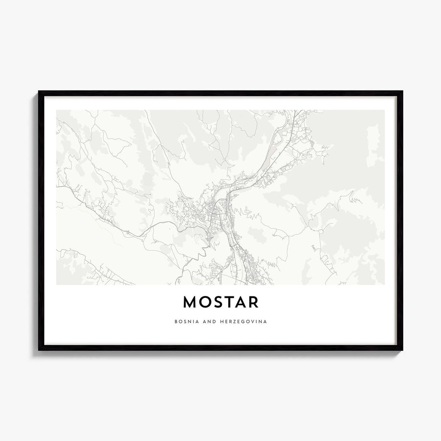 Mostar Map Poster, framed poster mockup