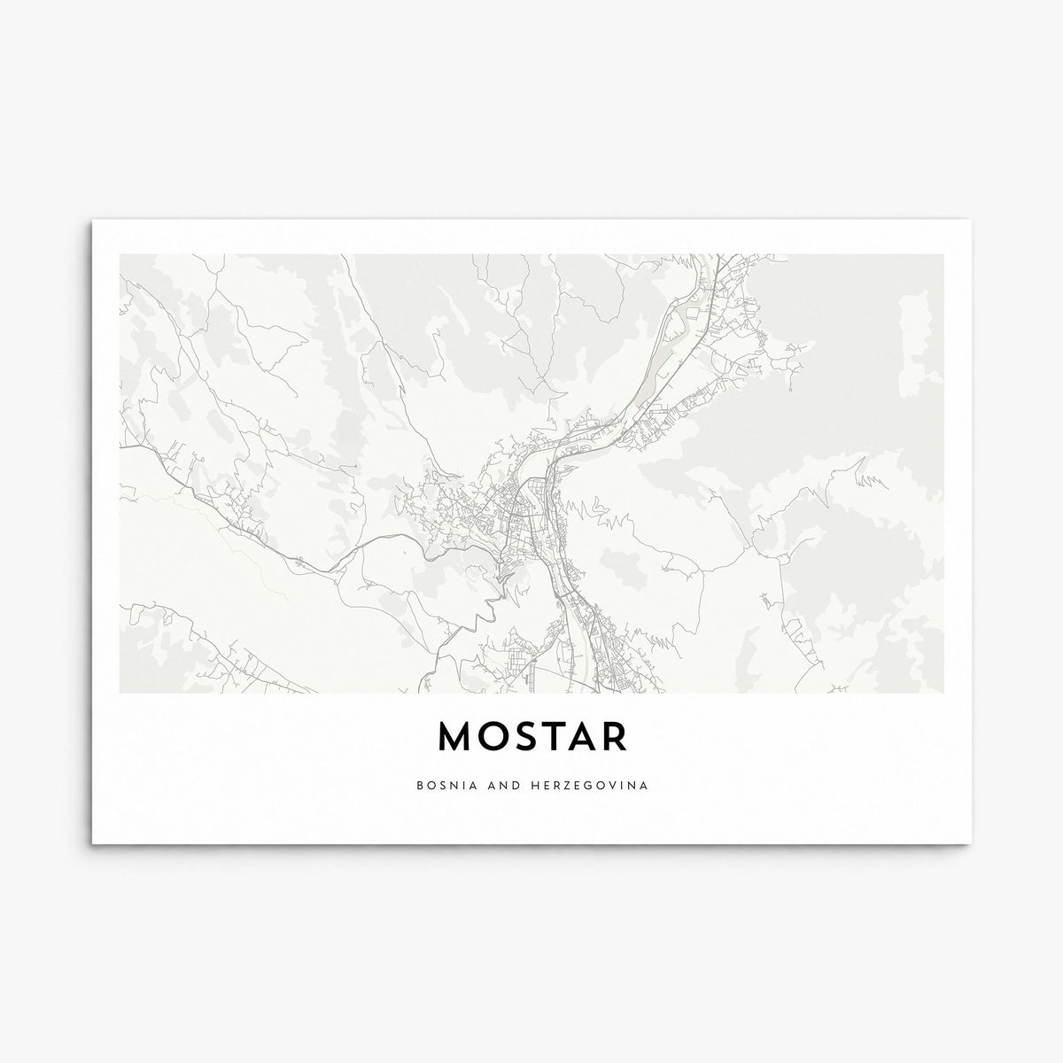 Mostar Map Poster, print only (unframed)