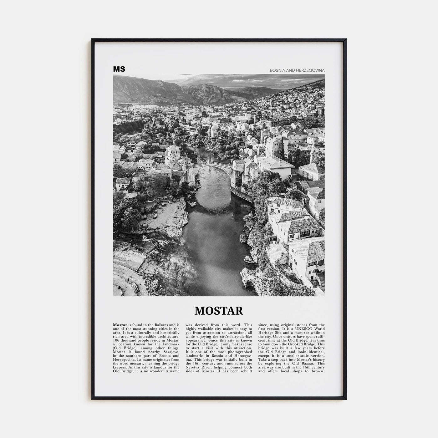 Mostar Poster None / 8x12 in Nbourhood Travel B&W Poster