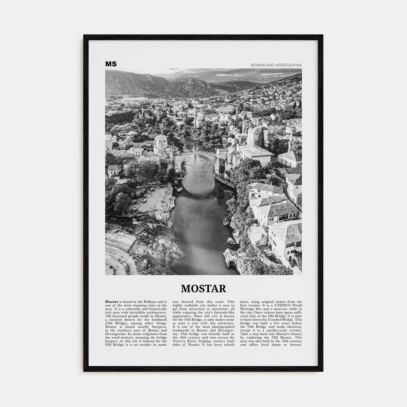 Mostar Poster Black Wood / 8x12 in Nbourhood Travel B&W Poster