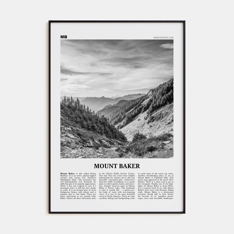 Mount Baker Poster None / 8x12 in Nbourhood Travel B&W Poster