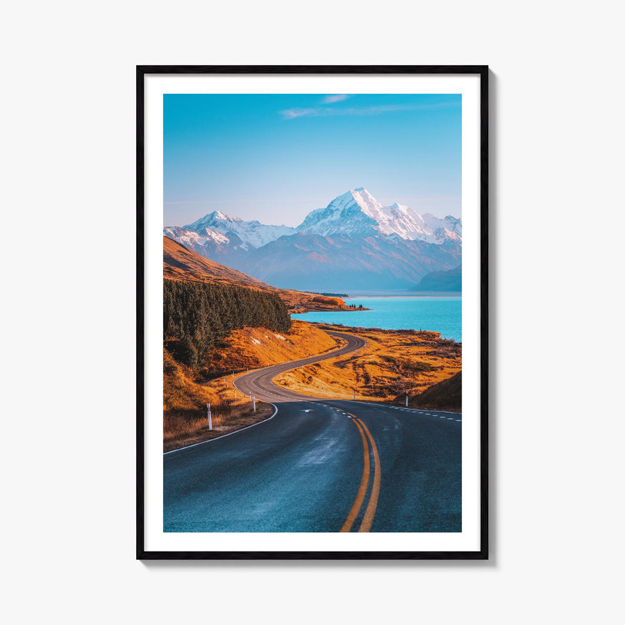 Mount Cook colorful photo poster of New Zealand – vertical wall art, unframed print shown in interior mockup