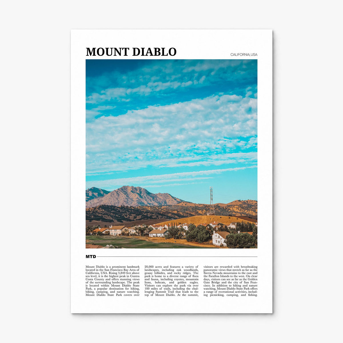Mount Diablo Travel Poster, print only (unframed)