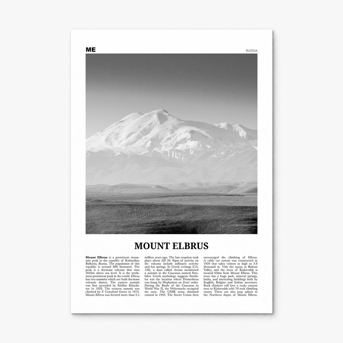 Mount Elbrus Newspaper Poster, print only (unframed)