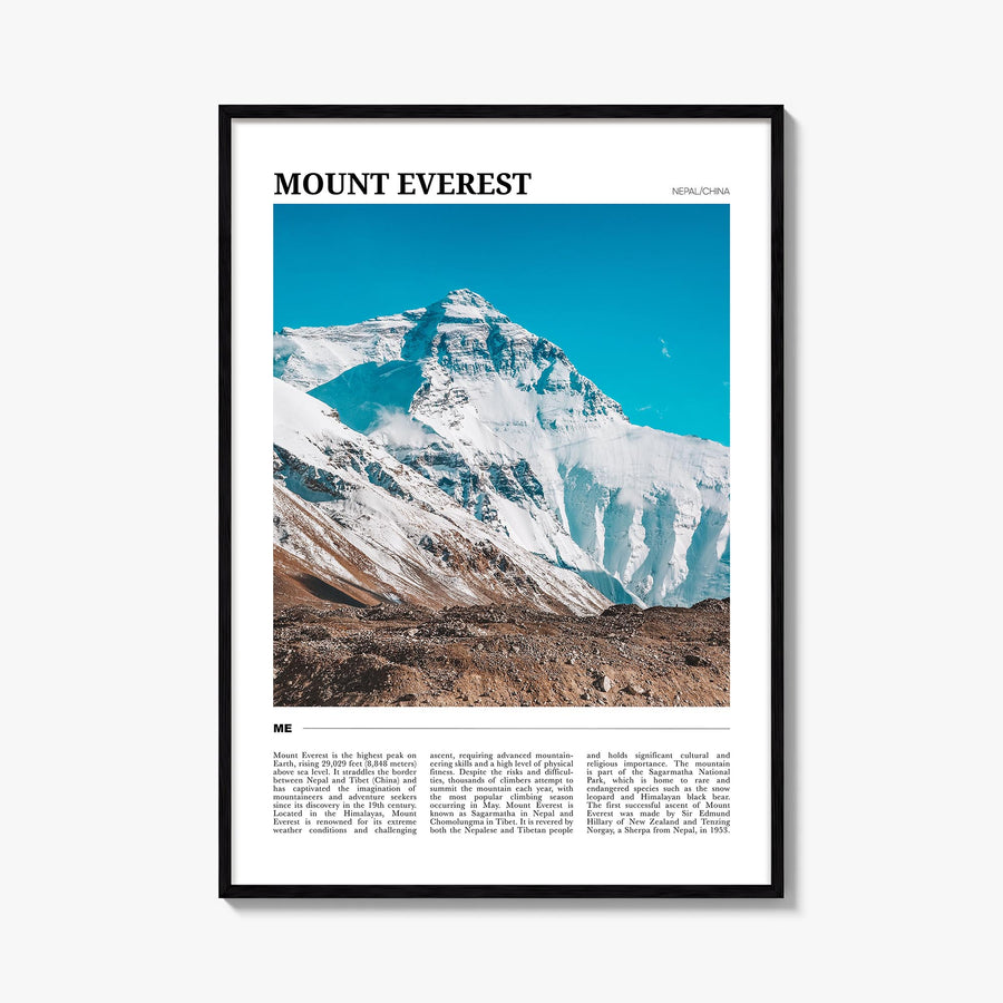 Mount Everest colorful travel poster of Nepal & China – vertical wall art, unframed print shown in interior mockup