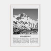 Mount Everest Poster White Wood / 8x12 in Nbourhood Travel B&W Poster