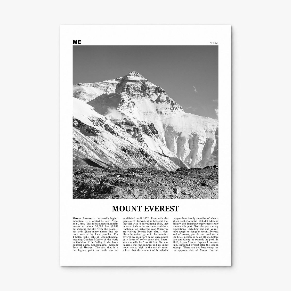 Mount Everest Newspaper Poster, print only (unframed)