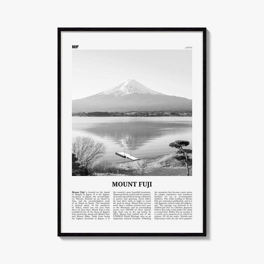 Mount Fuji black & white newspaper poster of Japan – vertical wall art, unframed print shown in interior mockup