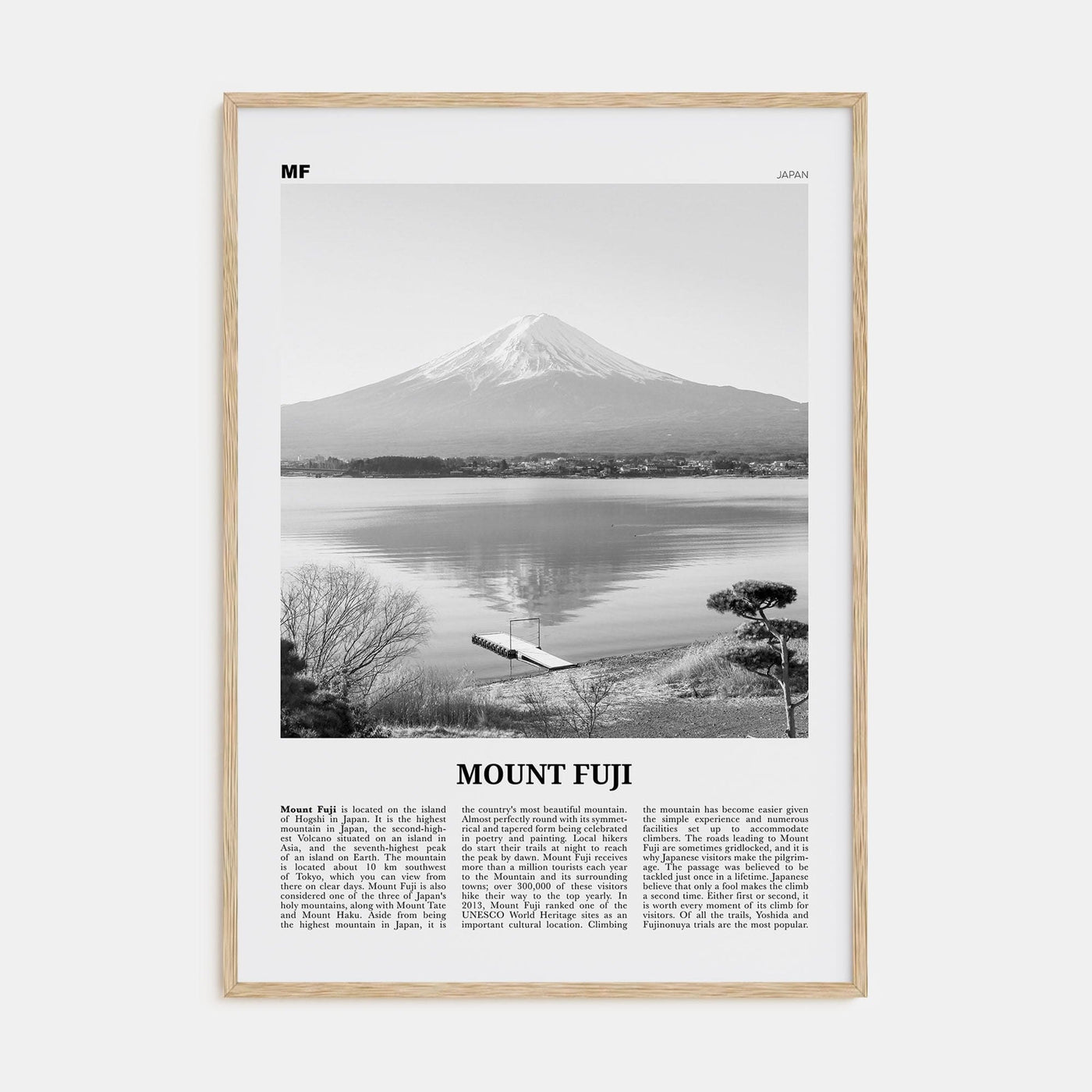 Mount Fuji Poster Natural Wood / 8x12 in Nbourhood Travel B&W Poster