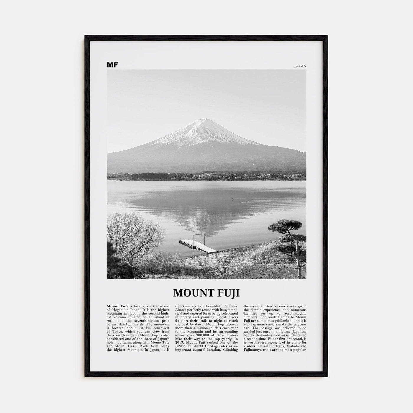 Mount Fuji Poster Black Wood / 8x12 in Nbourhood Travel B&W Poster