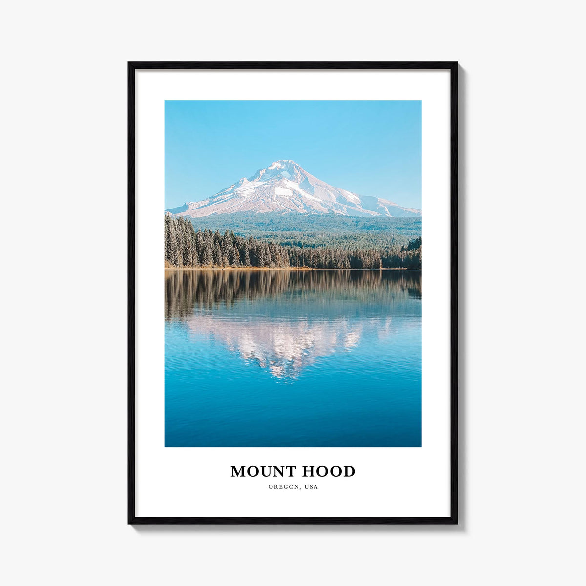 Mount Hood colorful classic poster of Oregon, USA – vertical wall art, unframed print shown in interior mockup