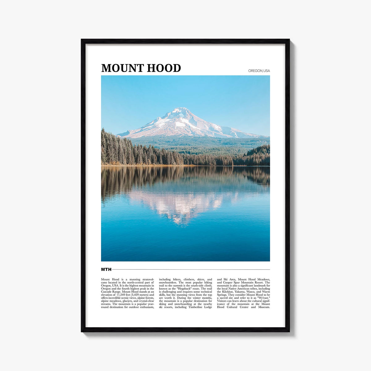 Mount Hood colorful travel poster of Oregon, USA – vertical wall art, unframed print shown in interior mockup