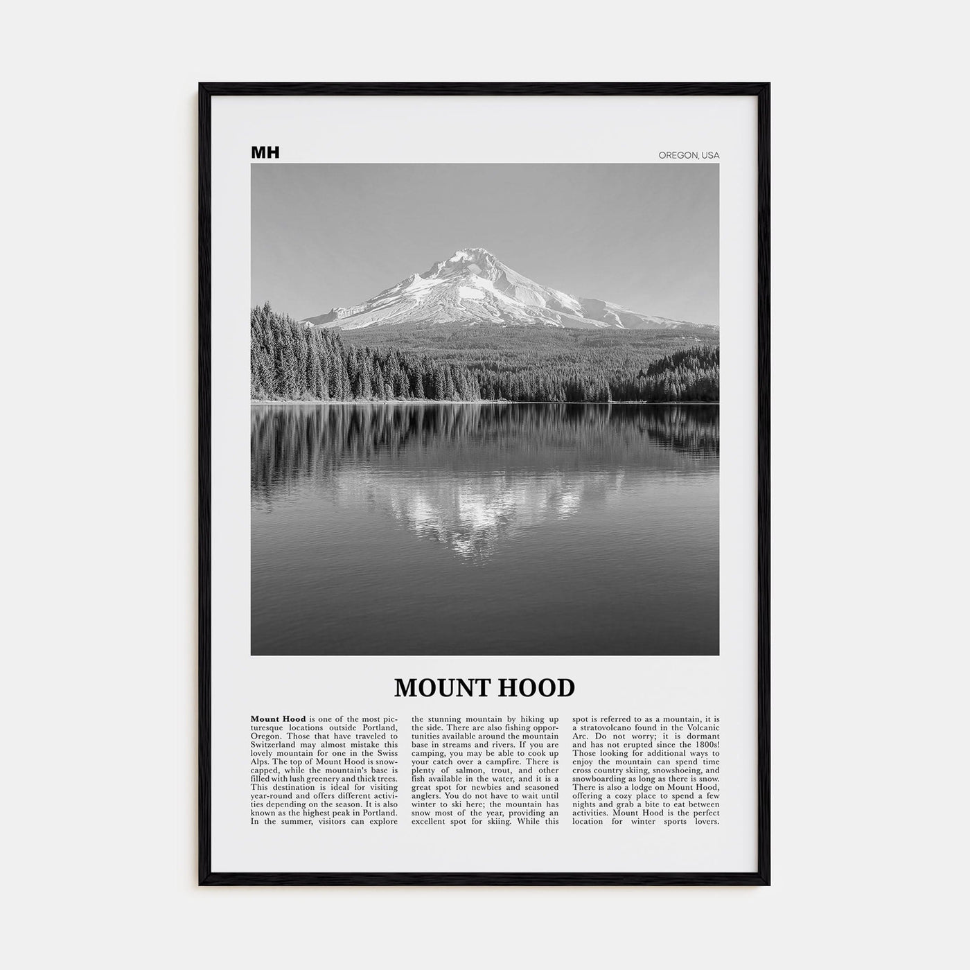 Mount Hood Poster Black Wood / 8x12 in Nbourhood Travel B&W Poster