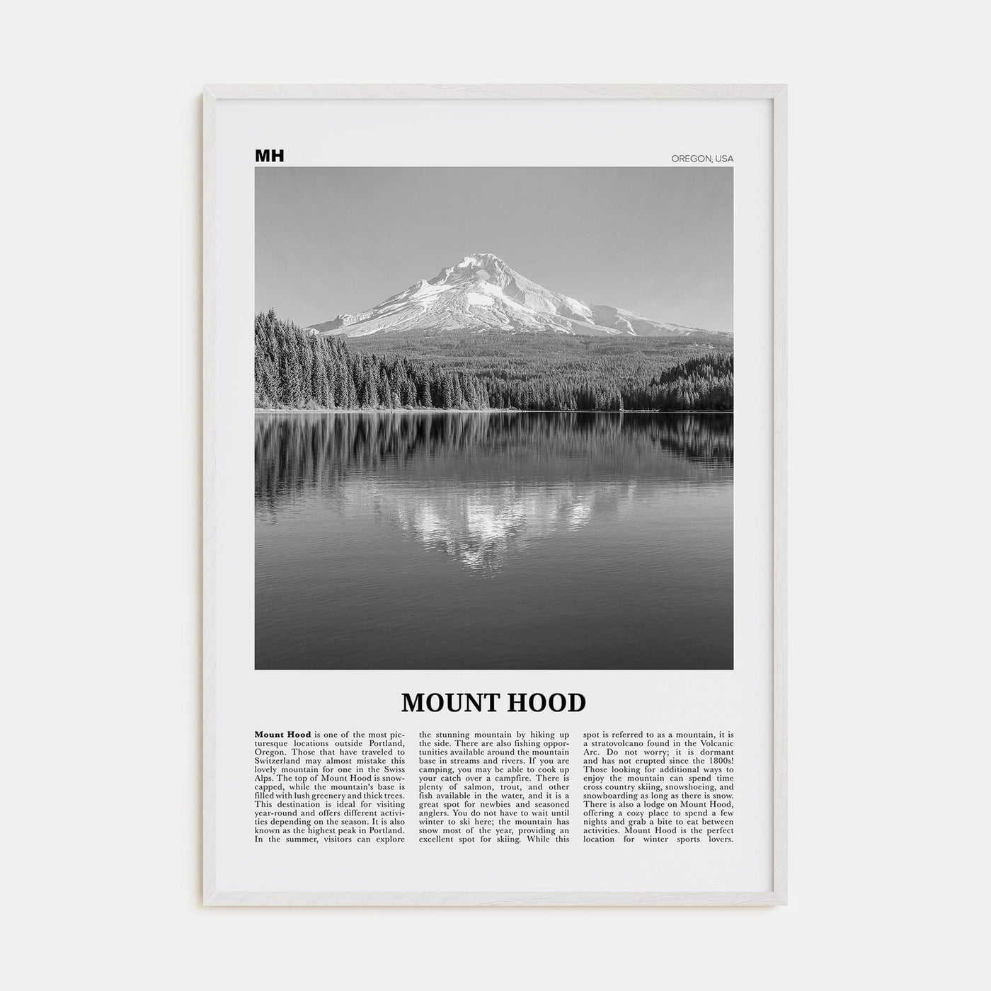 Mount Hood Poster White Wood / 8x12 in Nbourhood Travel B&W Poster