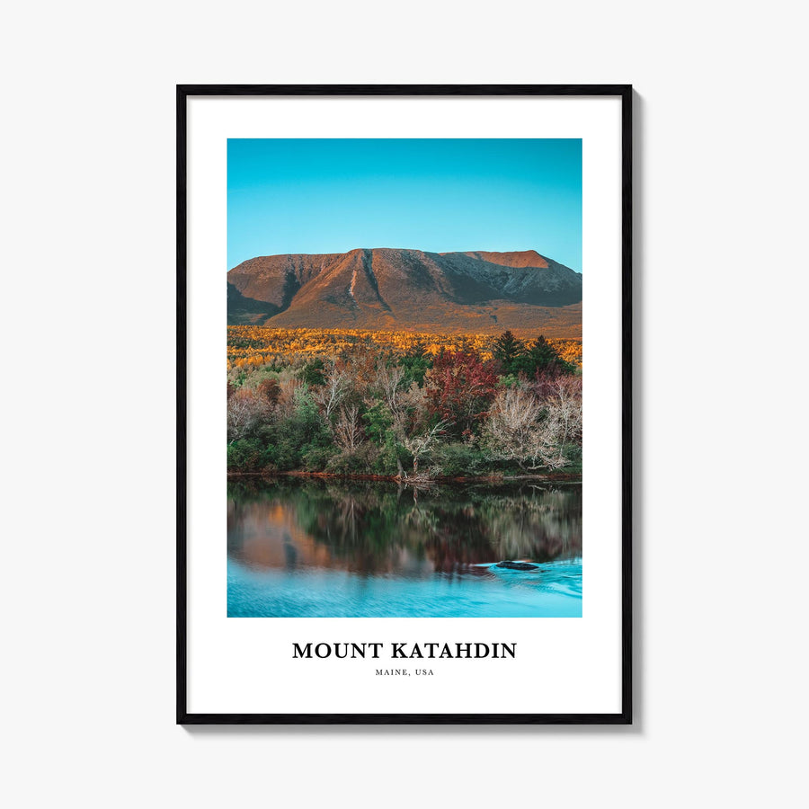 Mount Katahdin colorful classic poster of Maine, USA – vertical wall art, unframed print shown in interior mockup