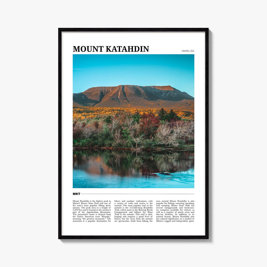 Mount Katahdin colorful travel poster of Maine, USA – vertical wall art, unframed print shown in interior mockup