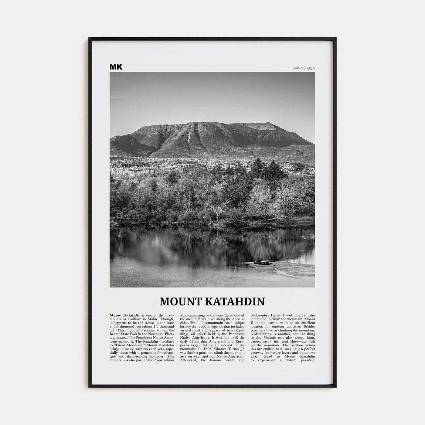 Mount Katahdin Poster None / 8x12 in Nbourhood Travel B&W Poster