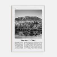 Mount Katahdin Poster White Wood / 8x12 in Nbourhood Travel B&W Poster