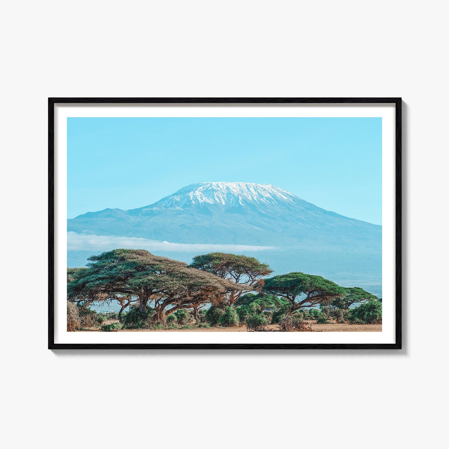 Mount Kilimanjaro colorful photo poster of Tanzania – horizontal wall art, unframed print shown in interior mockup