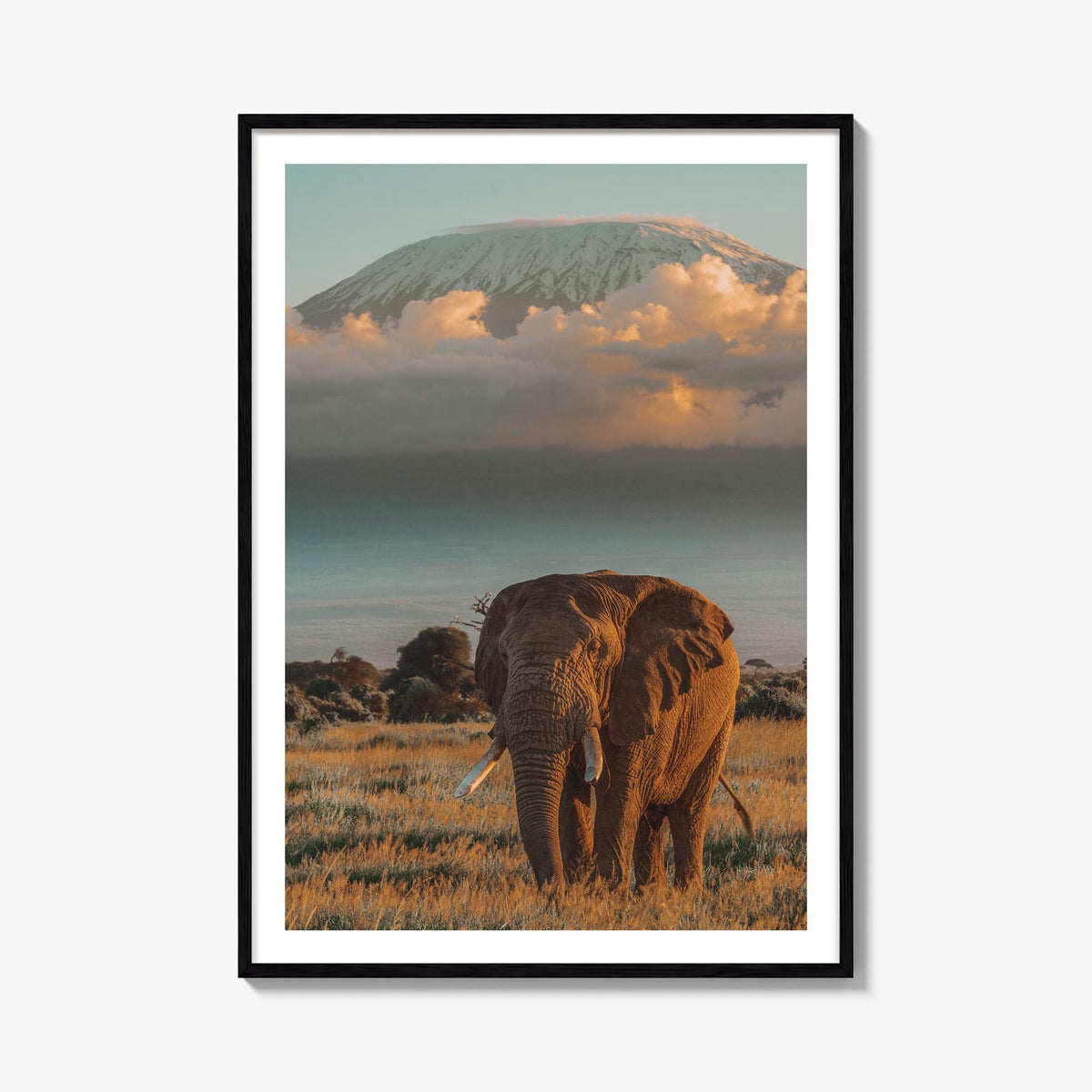 Mount Kilimanjaro no. 2 colorful photo poster of Tanzania – vertical wall art, unframed print shown in interior mockup