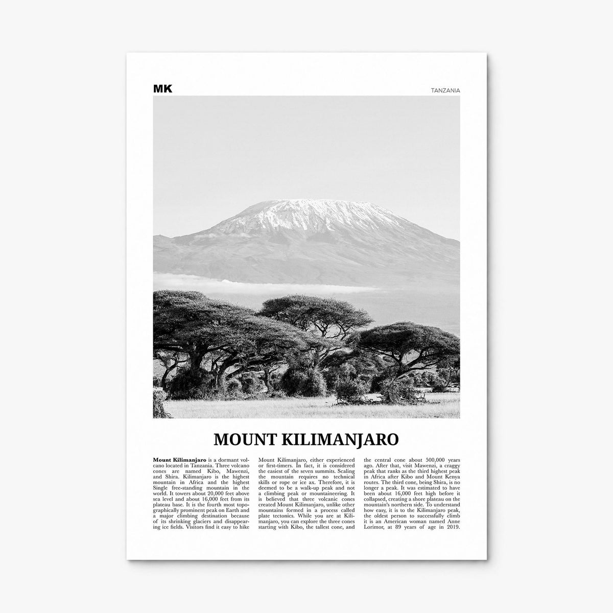 Mount Kilimanjaro Newspaper Poster, print only (unframed)