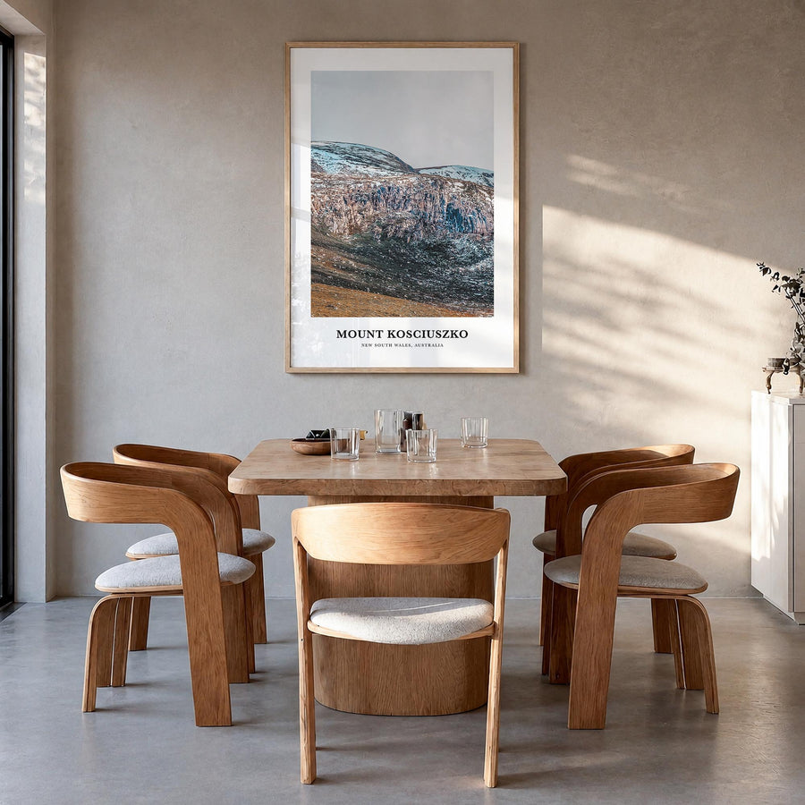 Mount Kosciuszko colorful classic poster of New South Wales, Australia – vertical wall art in natural wood frame, hanging on 