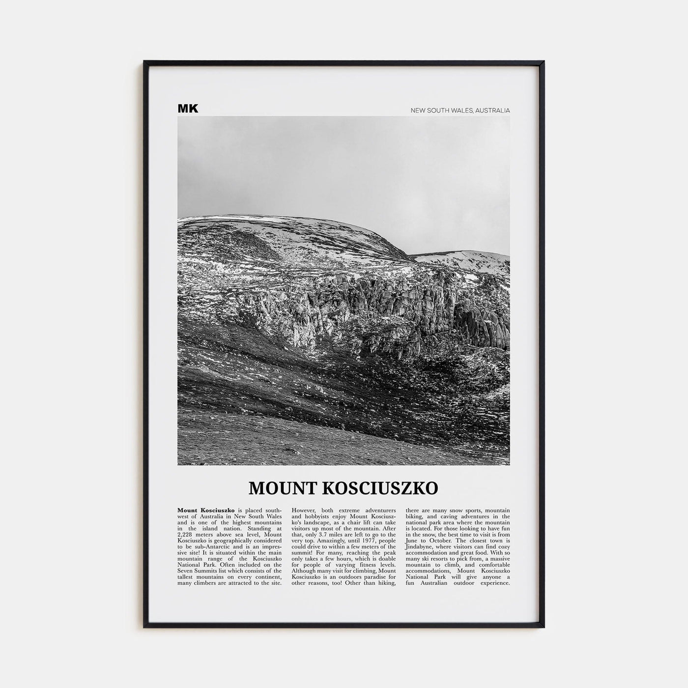 Mount Kosciuszko Poster None / 8x12 in Nbourhood Travel B&W Poster