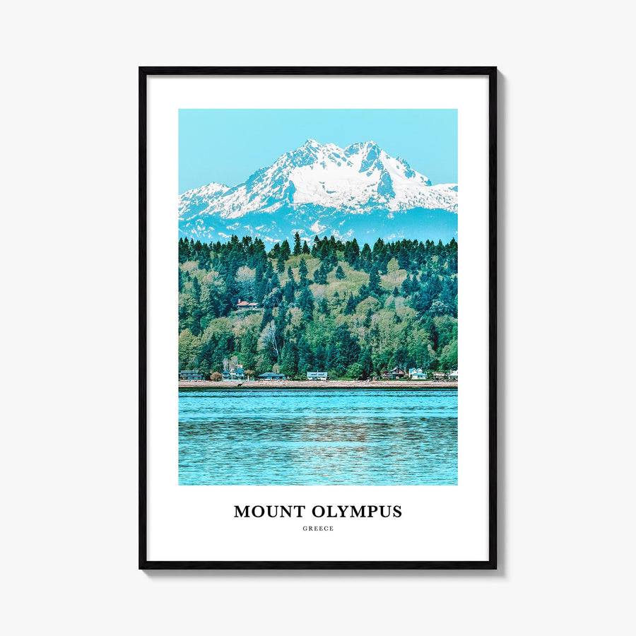 Mount Olympus colorful classic poster of Greece – vertical wall art, unframed print shown in interior mockup