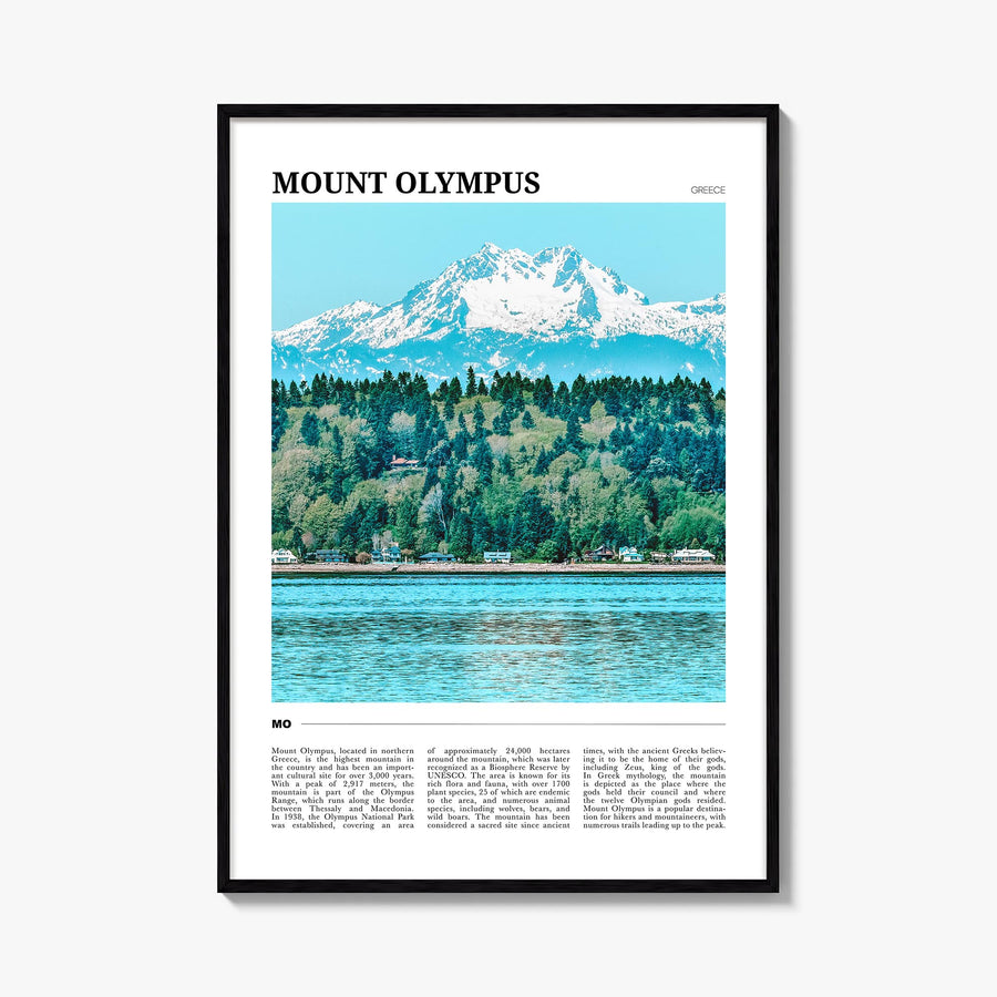 Mount Olympus colorful travel poster of Greece – vertical wall art, unframed print shown in interior mockup
