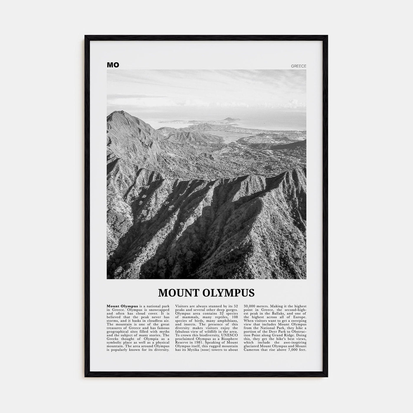 Mount Olympus Poster Black Wood / 8x12 in Nbourhood Travel B&W Poster