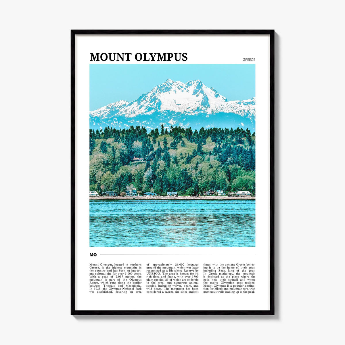 Mount Olympus Travel Poster, framed poster mockup