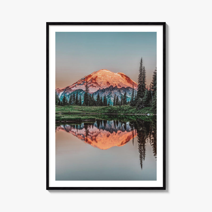 Mount Rainier no. 1 colorful photo poster of Washington, USA – vertical wall art, unframed print shown in interior mockup