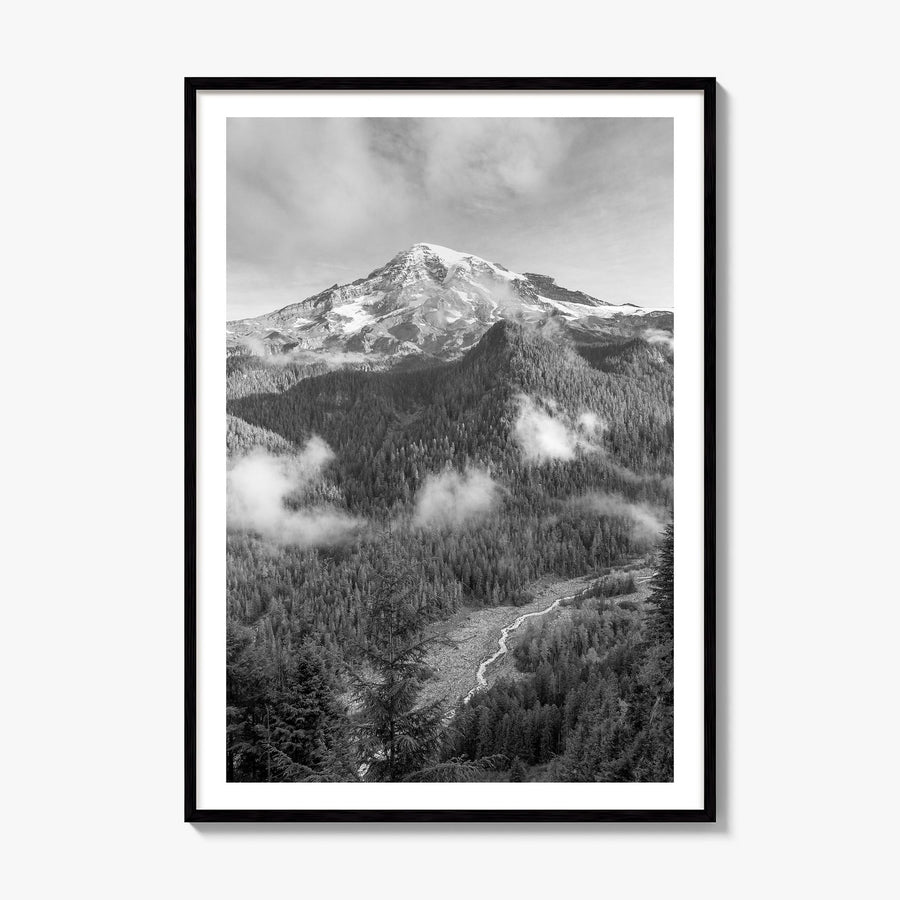 Mount Rainier Photo Poster, framed poster mockup, white border