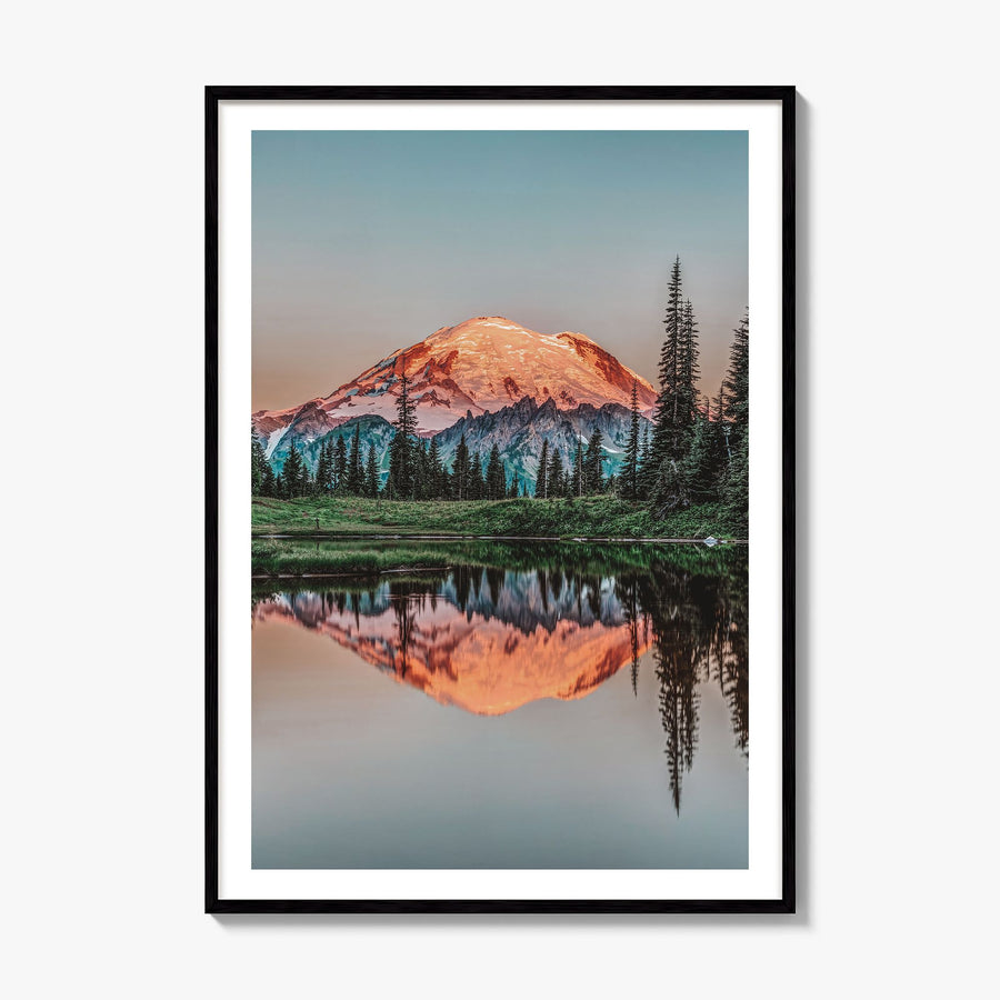 Mount Rainier Photo No 1 Poster, framed poster mockup, white border