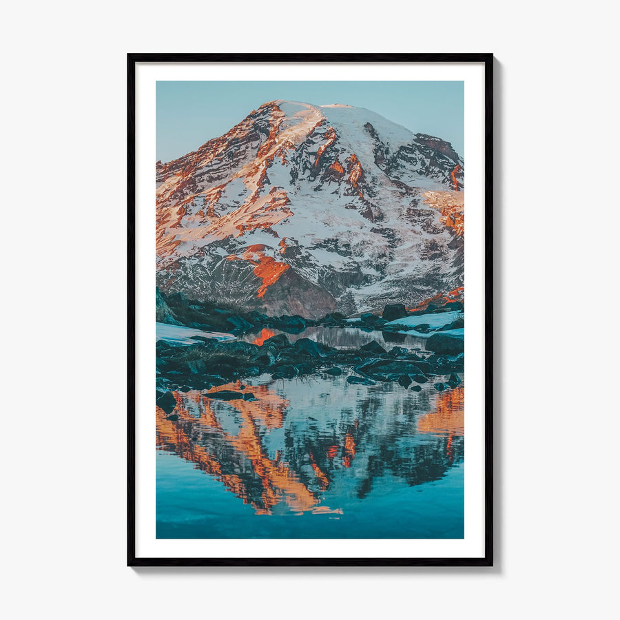 Mount Rainier Photo No 2 Poster, framed poster mockup, white border